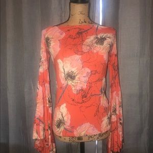 Free People Floral Bell Sleeve Top